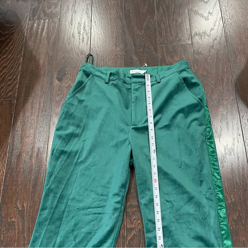 🕺🪩Avec Les Filles Green Satin Trim Trousers - Picture 2 of 8